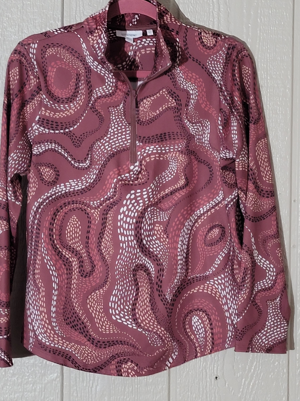 Women’s Zip-Neck Performance Top - Dusty Rose Abstract Print